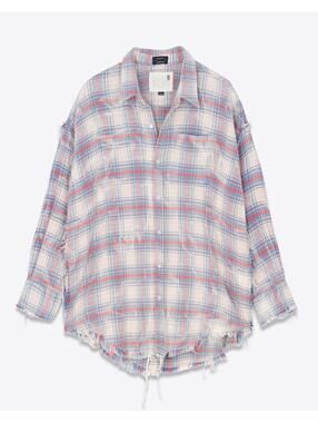 NWT R13 Shredded Seam Drop Neck in Ecru/Blue/Red Plaid Size L